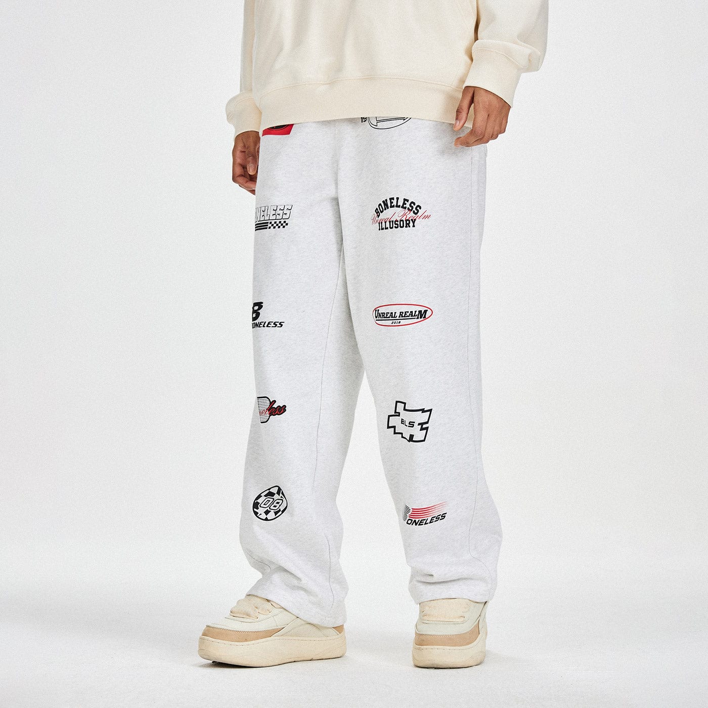 BONELESS Racing Logo Sweatpants-Pants-S-Grey-Free Shipping Leatheretro