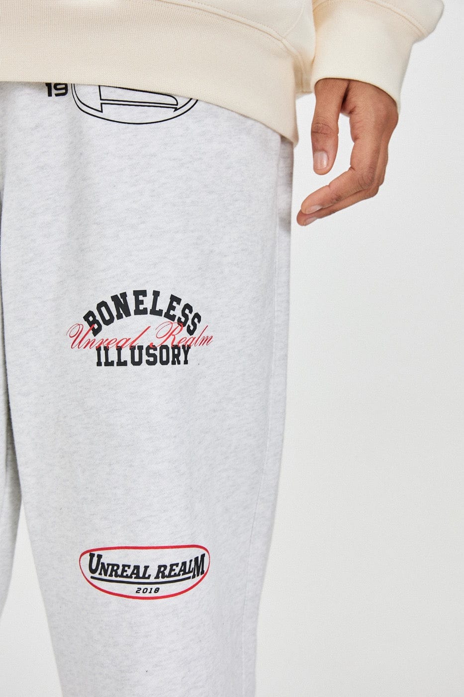 BONELESS Racing Logo Sweatpants-Pants-S-Grey-Free Shipping Leatheretro