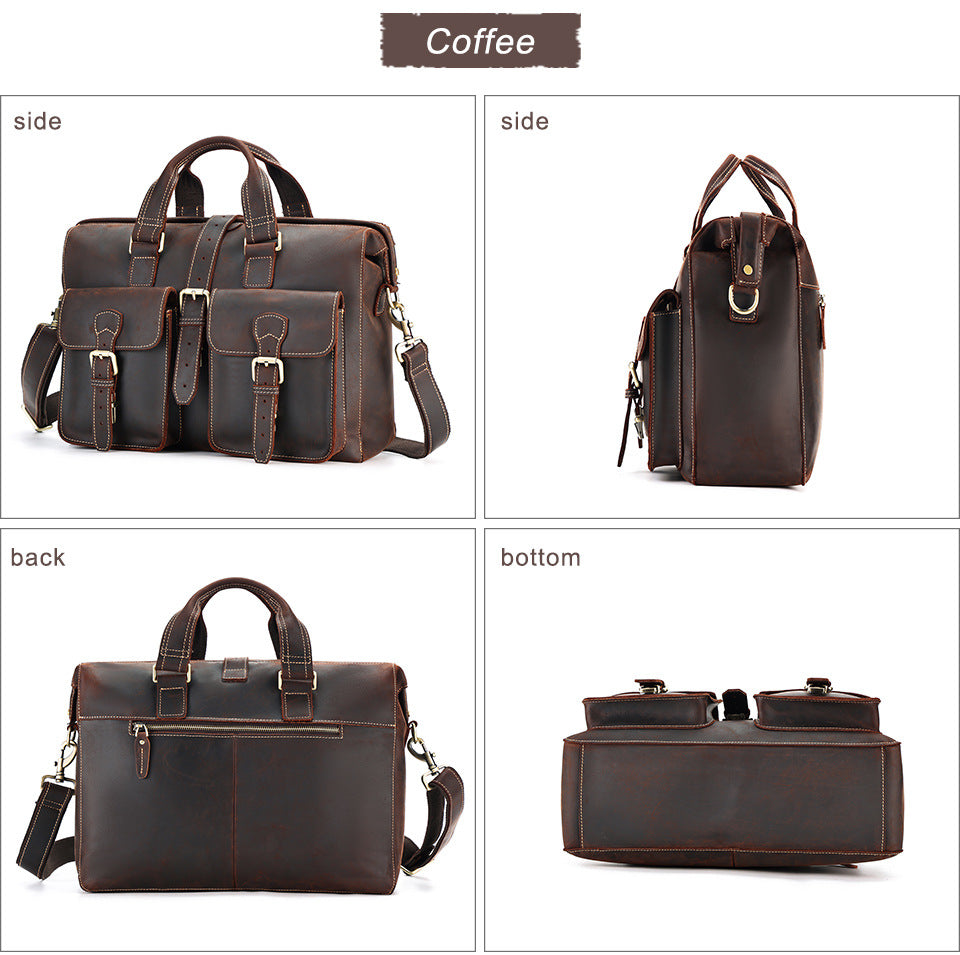 Genuine Leather Business Handbag - Large Storage First Layer Cowhide Bag-Briefcase-Brown-Free Shipping Leatheretro