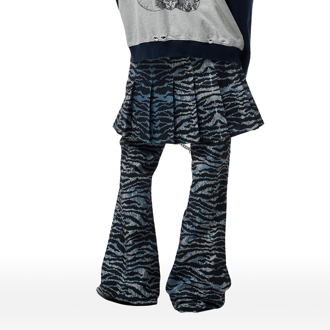CYCYCY Punk Tiger-Stripe Detachable Pleated Flared Pants-Pants-XXS / 27"-Free Shipping Leatheretro