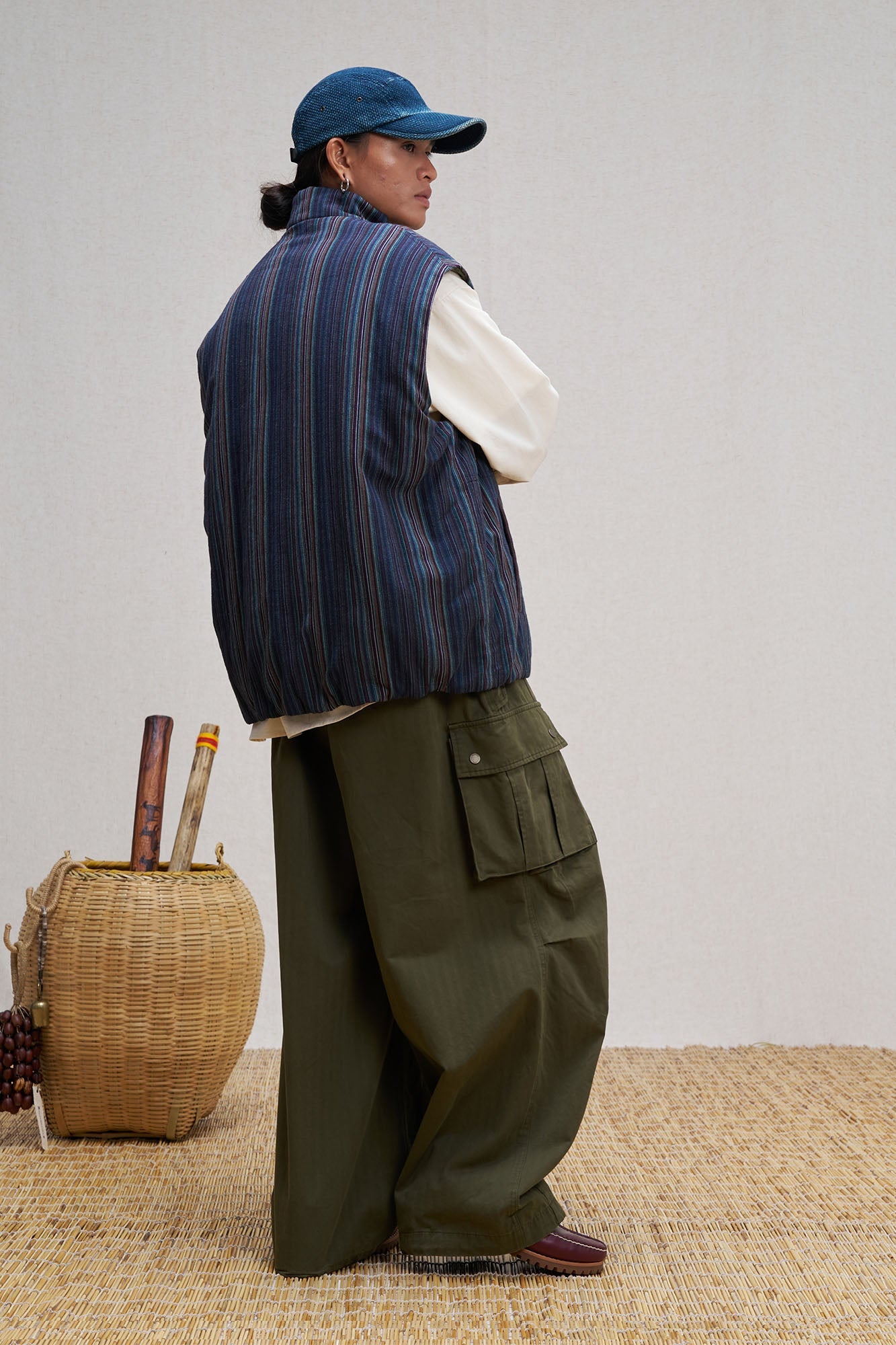 UNLIMITED MOTE Stripe Stand-Collar Padded Vest-Vest-S-Blue-Free Shipping Leatheretro