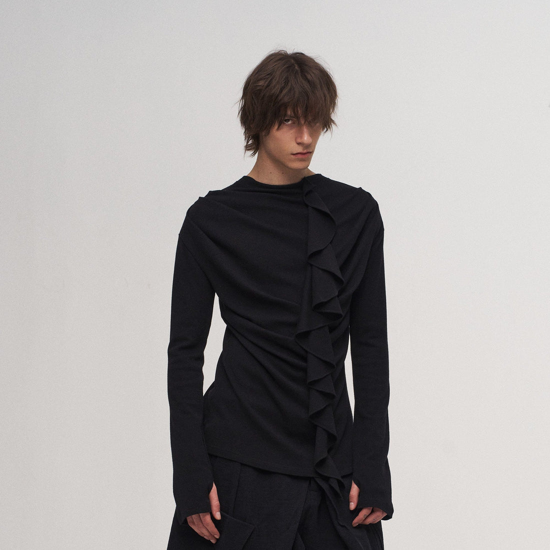 ILNya Nieternite Nifutur Ruffled Mock Neck Thumb Holes Wrinkled Base Layer-L/S Tee-S (0) (Preorder)-Free Shipping Leatheretro