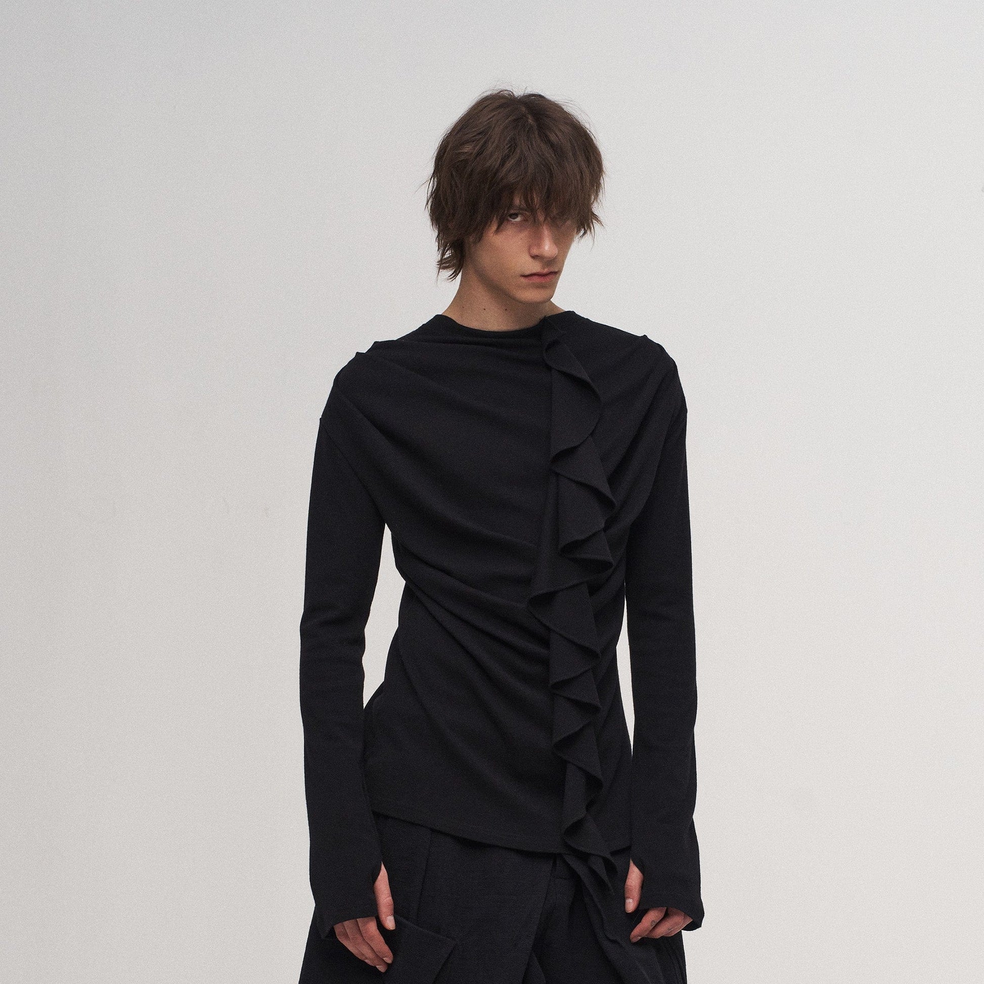 ILNya Nieternite Nifutur Ruffled Mock Neck Thumb Holes Wrinkled Base Layer-L/S Tee-S (0) (Preorder)-Free Shipping Leatheretro