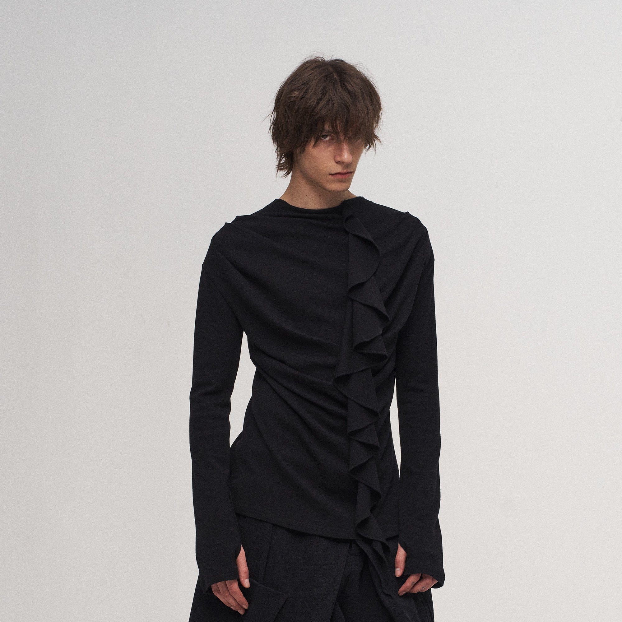 ILNya Nieternite Nifutur Ruffled Mock Neck Thumb Holes Wrinkled Base Layer-L/S Tee-S (0) (Preorder)-Free Shipping Leatheretro