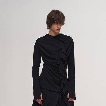 ILNya Nieternite Nifutur Ruffled Mock Neck Thumb Holes Wrinkled Base Layer-L/S Tee-S (0) (Preorder)-Free Shipping Leatheretro