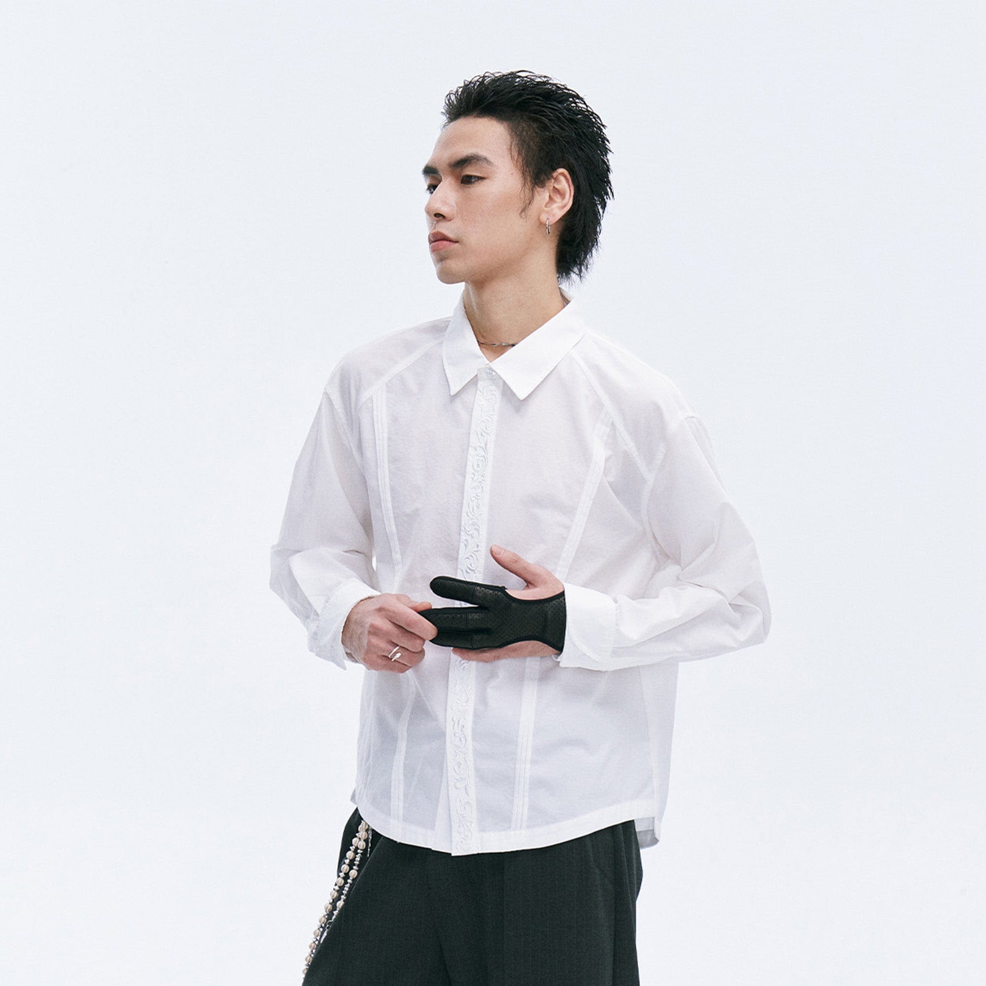 CATSSTAC Layered Seamline Floral Embroidered Shirt-Shirt-White-M-Free Shipping Leatheretro