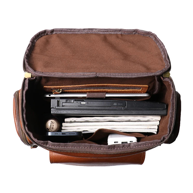 Cowhide Leather Backpack – High-Capacity Men’s Travel, Hiking & Laptop Satchel Bag-Backpacks-Brown-Free Shipping Leatheretro