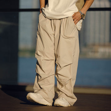 BANANA CLUB Quick-Dry Drawstring Crinkled Parachute Pants-Pants-S-White-Free Shipping Leatheretro