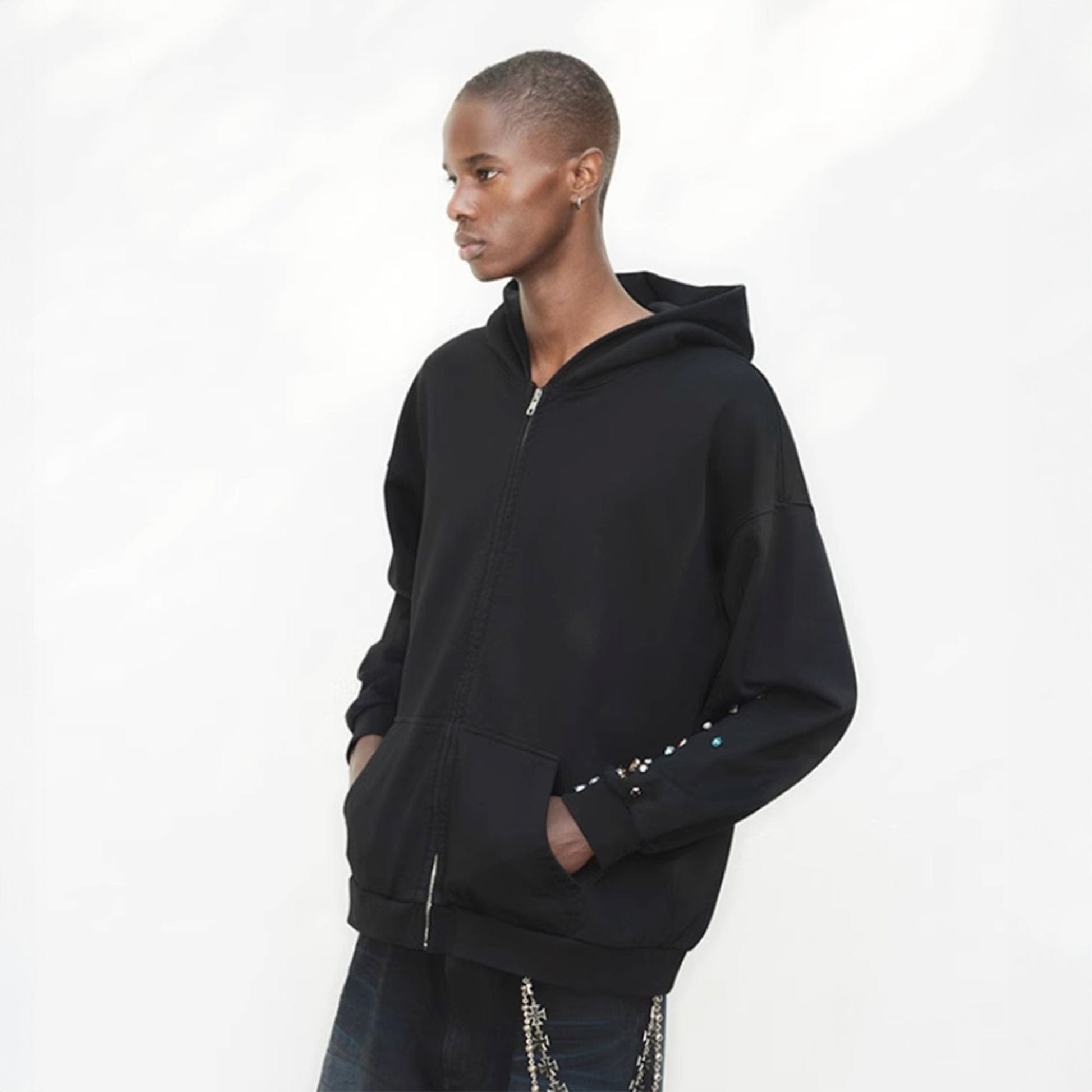 TRIANGLE PROJECT Gem Zip-Up Hoodie-Jacket-S-Free Shipping Leatheretro