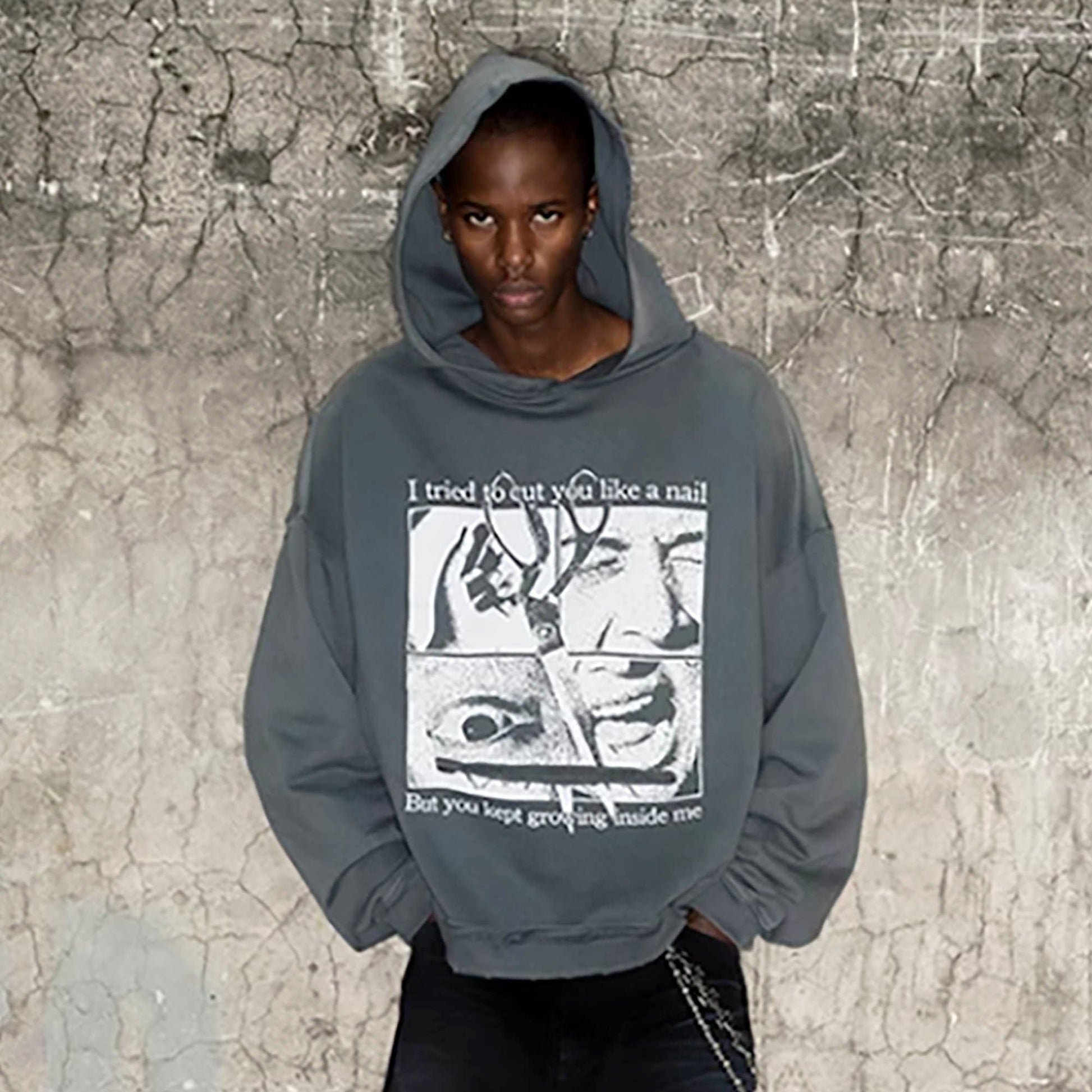TRIANGLE PROJECT The Scissor Distressed Hoodie-Hoodie-S-Free Shipping Leatheretro