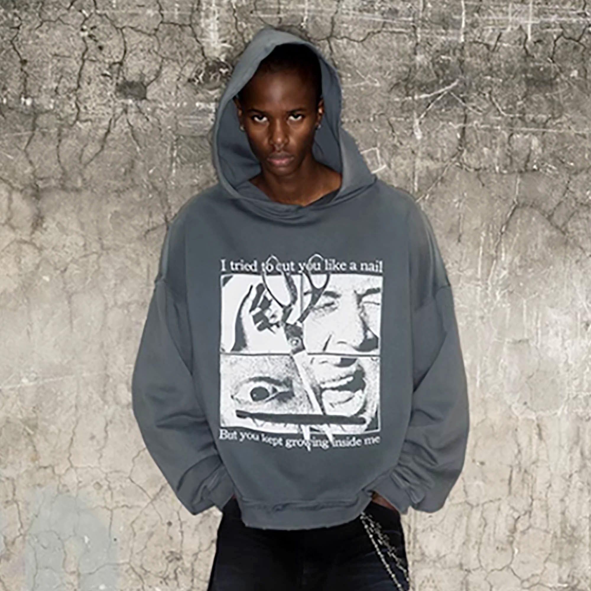 TRIANGLE PROJECT The Scissor Distressed Hoodie-Hoodie-S-Free Shipping Leatheretro