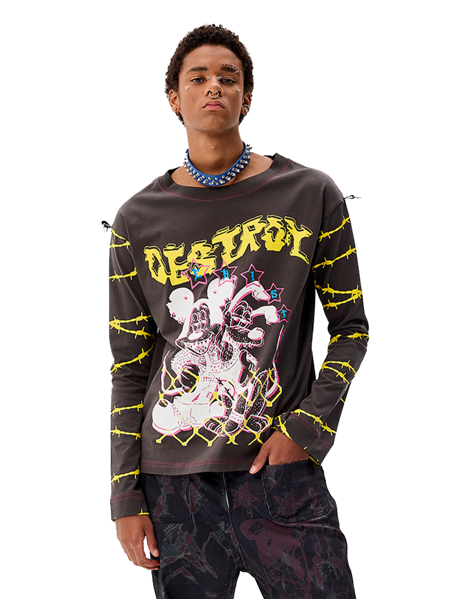 CYCYCY Punk Cartoon Mouse Graphic Long-Sleeve Tee-L/S Tee-S-Free Shipping Leatheretro