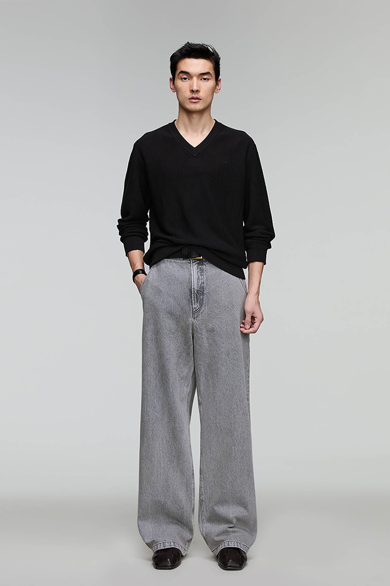 OPICLOTH Essential V-Neck Sweater-Sweater-XS-Grey-Free Shipping Leatheretro