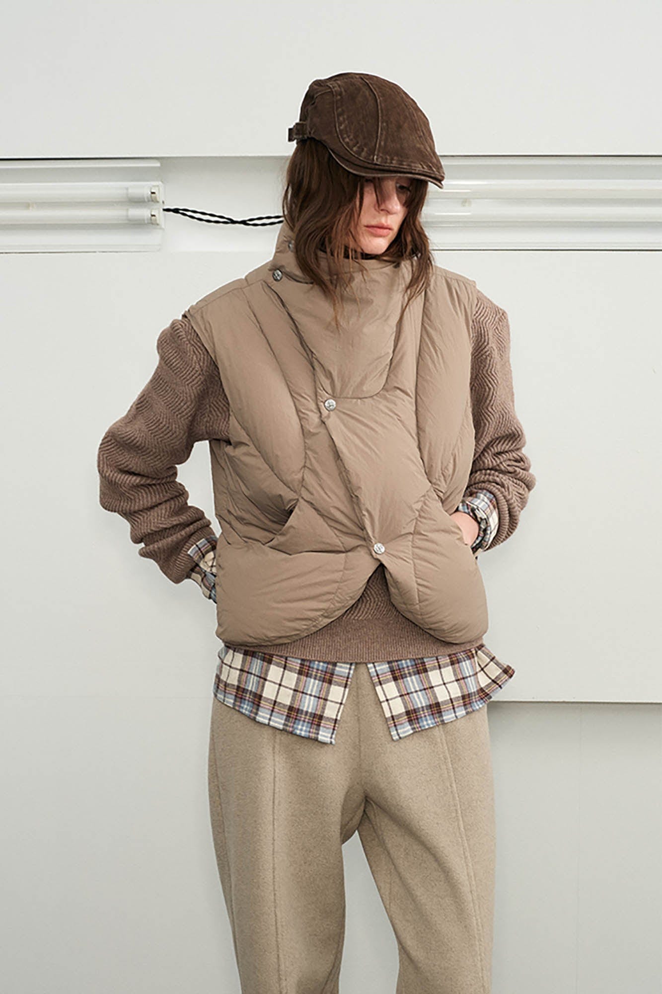 KREATE Asymmetrical Quilted Down Vest-Vest-S-Brown-Free Shipping Leatheretro