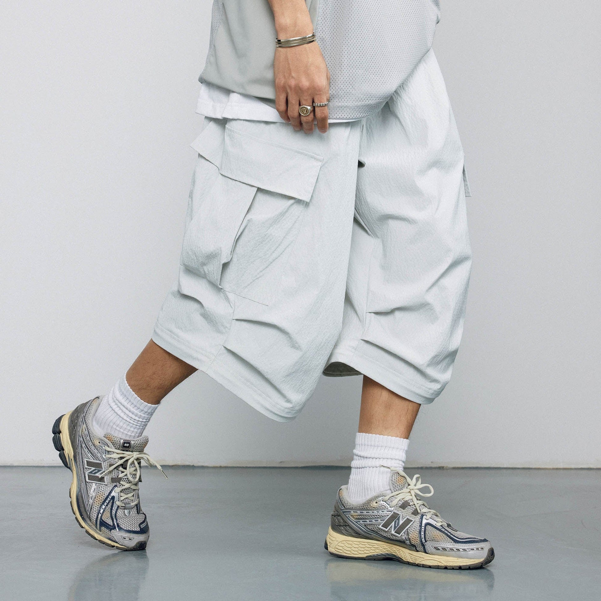 BANANA CLUB Crinkled Multi-Pocket Detachable Cargo Pants-Pants-S-White-Free Shipping Leatheretro
