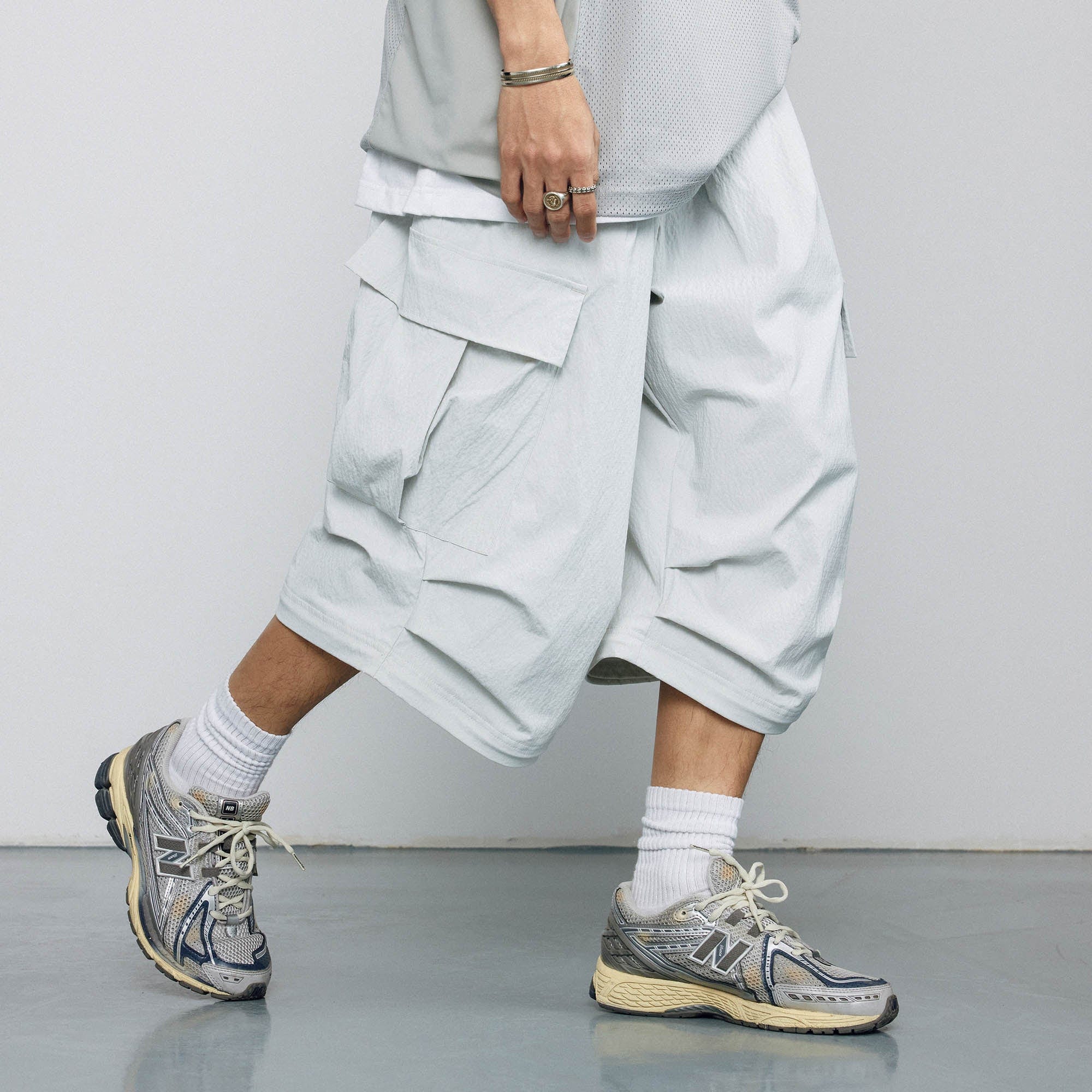 BANANA CLUB Crinkled Multi-Pocket Detachable Cargo Pants-Pants-S-White-Free Shipping Leatheretro
