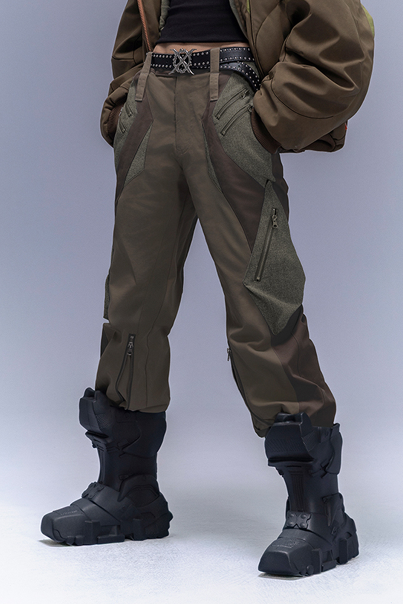 XIPHEVIL Paneled Multi-Pocket Zip Cargo Pants Coffee-Pants-XS-Free Shipping Leatheretro