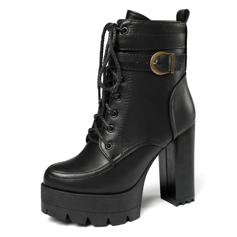 Fashion Chunky Heels Martens Short Boots-boots-Black-34-Free Shipping Leatheretro