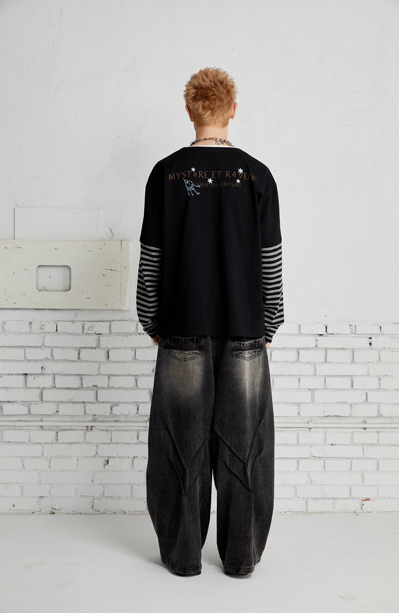 PASET Layered Stripe Graphic Long-Sleeve Tee-L/S Tee-XS-Black-Free Shipping Leatheretro