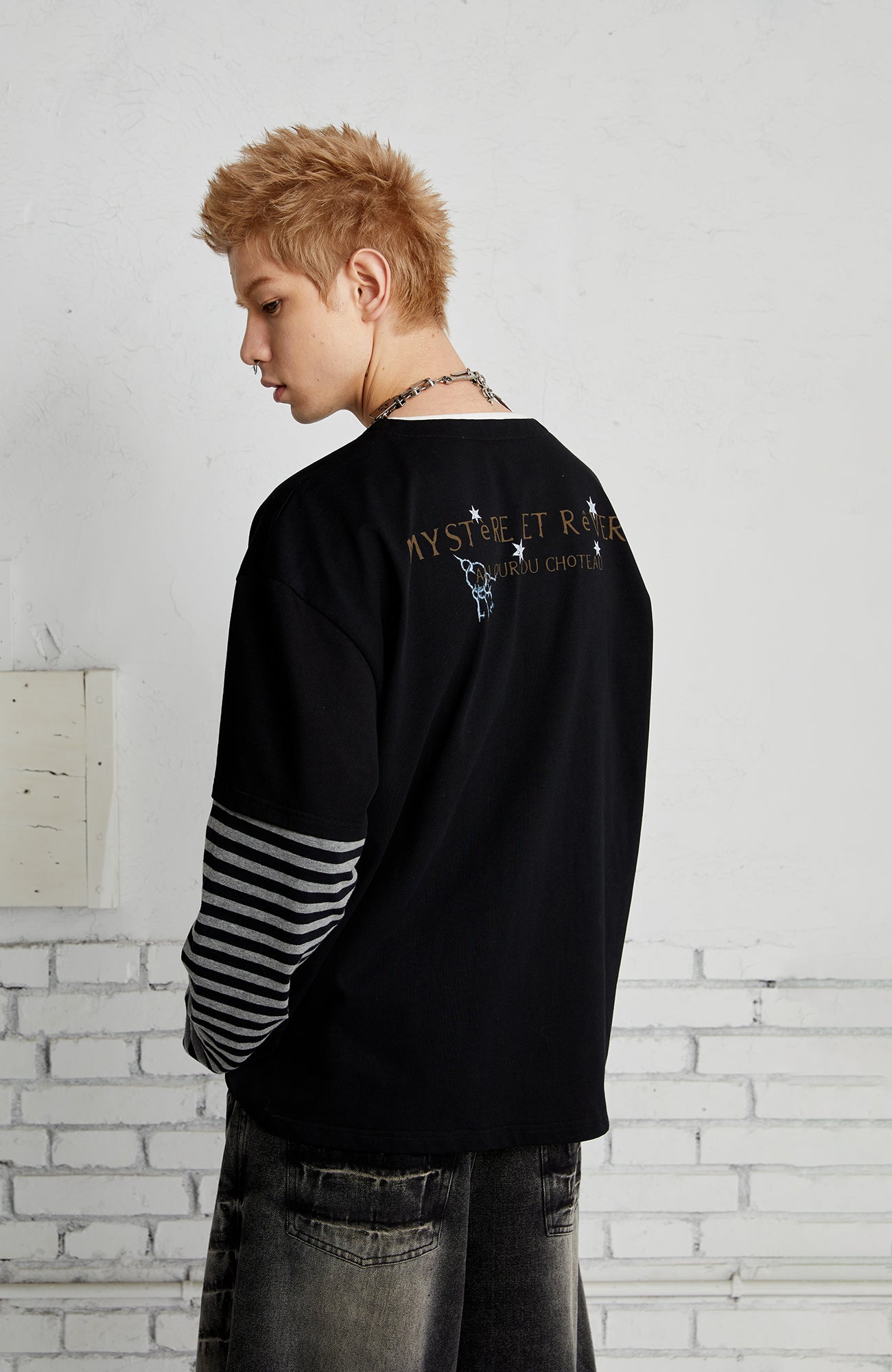PASET Layered Stripe Graphic Long-Sleeve Tee-L/S Tee-XS-Black-Free Shipping Leatheretro