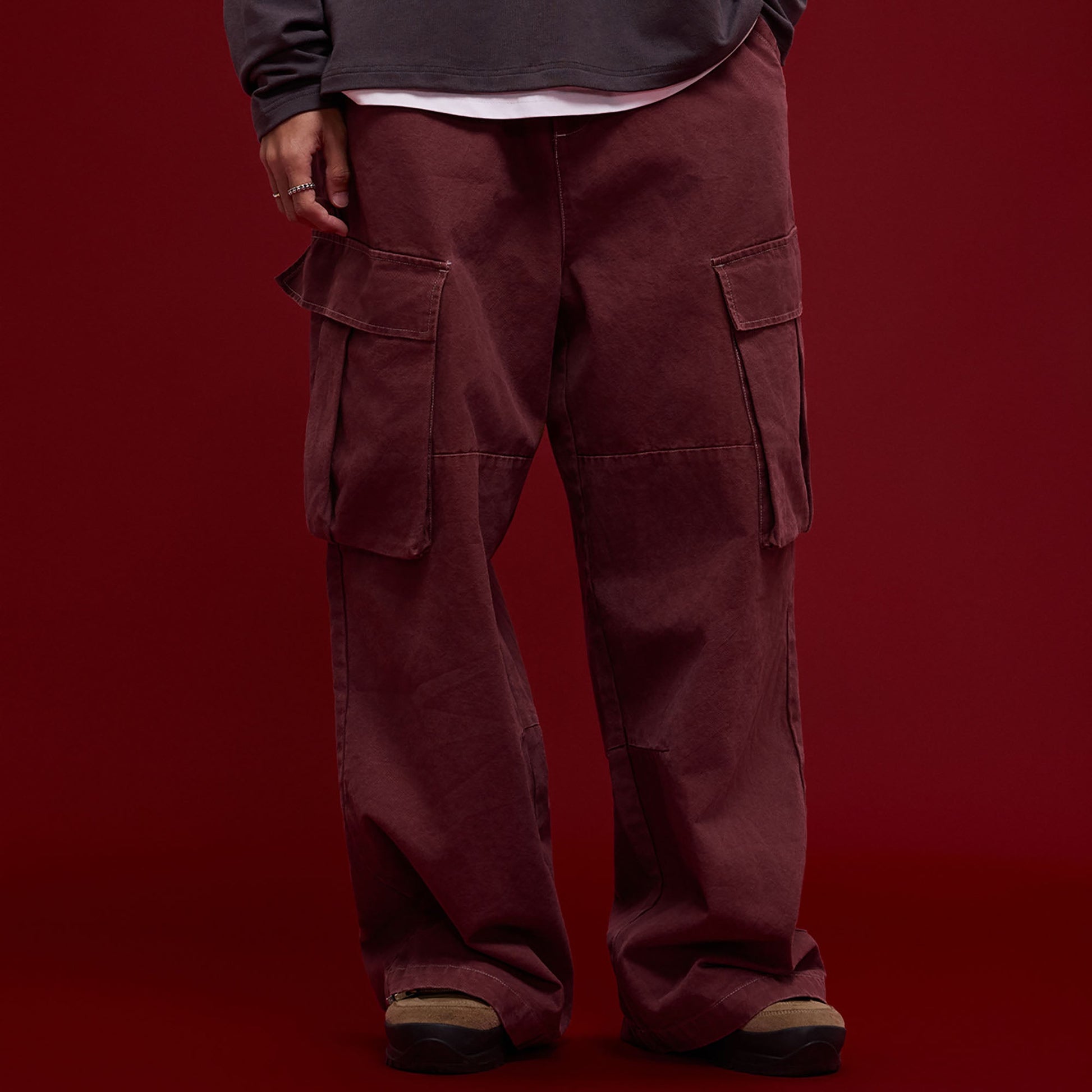 BANANA CLUB Essential Oversized Utility Cargo-Pants-S-Red-Free Shipping Leatheretro