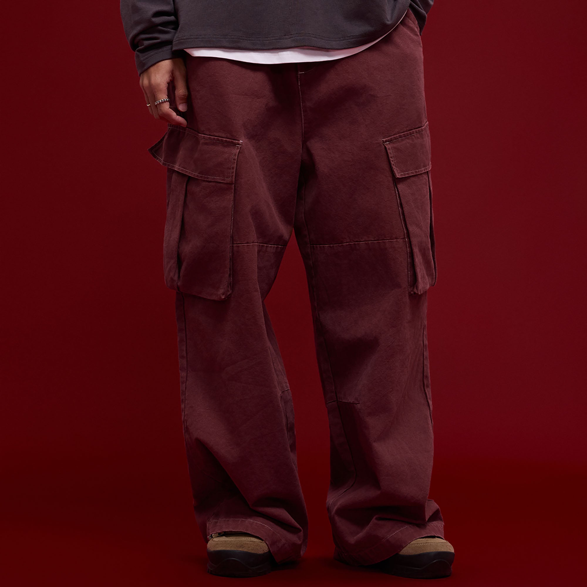 BANANA CLUB Essential Oversized Utility Cargo-Pants-S-Red-Free Shipping Leatheretro