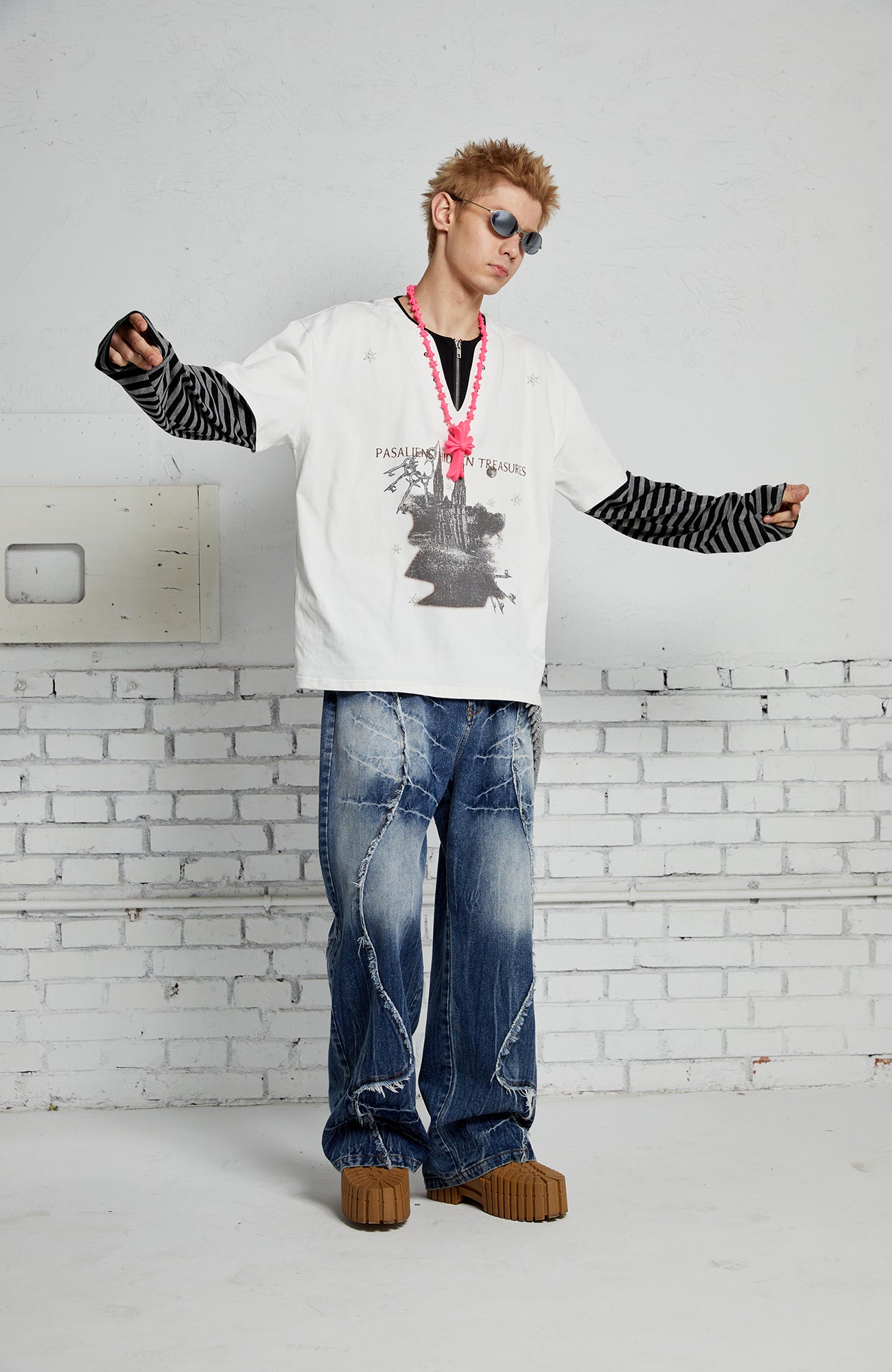 PASET Layered Stripe Graphic Long-Sleeve Tee-L/S Tee-XS-Black-Free Shipping Leatheretro