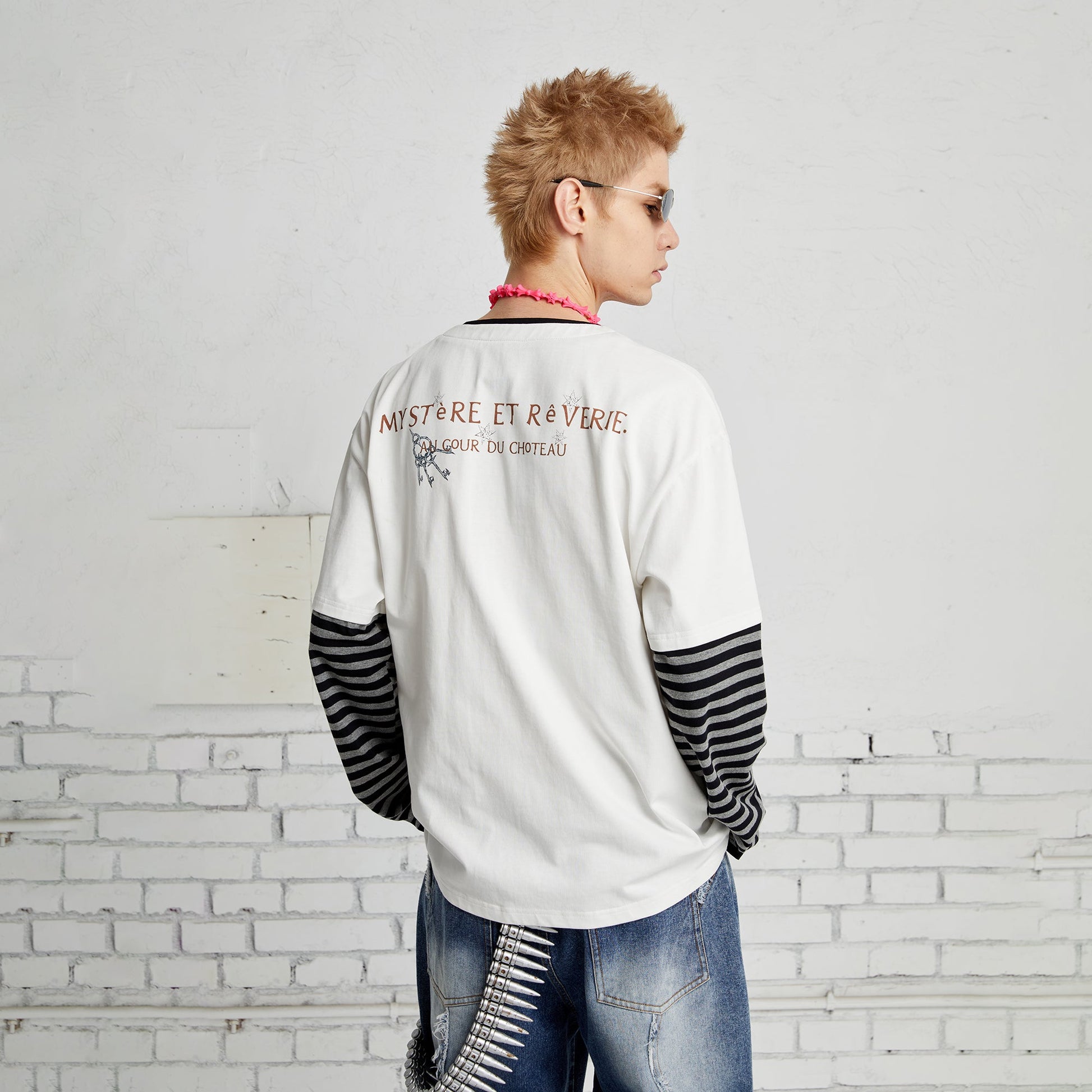 PASET Layered Stripe Graphic Long-Sleeve Tee-L/S Tee-XS-Black-Free Shipping Leatheretro
