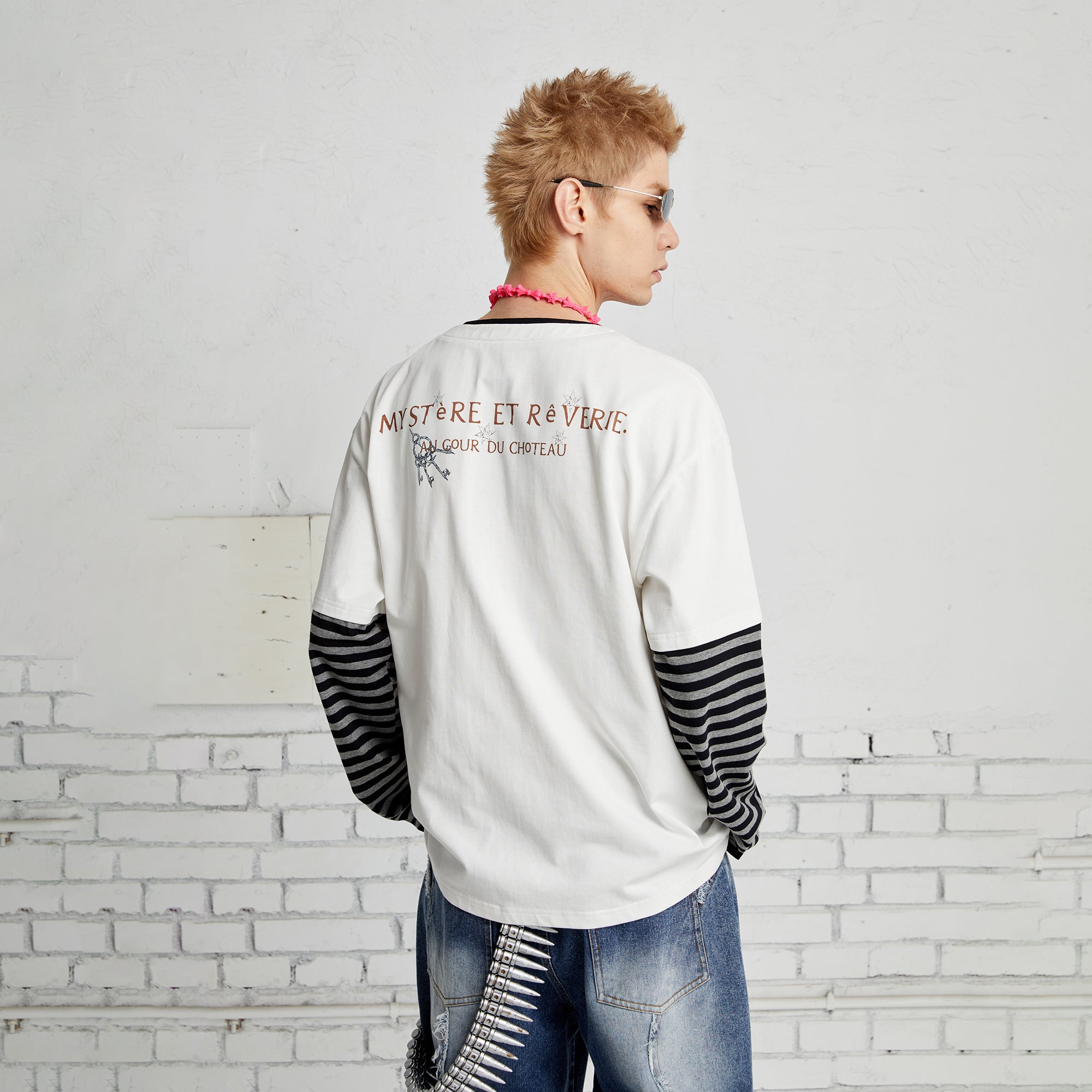 PASET Layered Stripe Graphic Long-Sleeve Tee-L/S Tee-XS-Black-Free Shipping Leatheretro