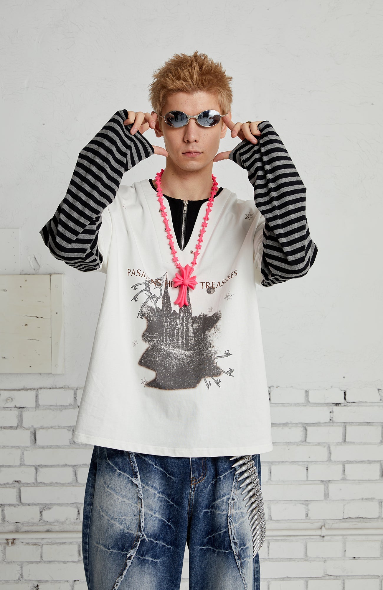PASET Layered Stripe Graphic Long-Sleeve Tee-L/S Tee-XS-Black-Free Shipping Leatheretro