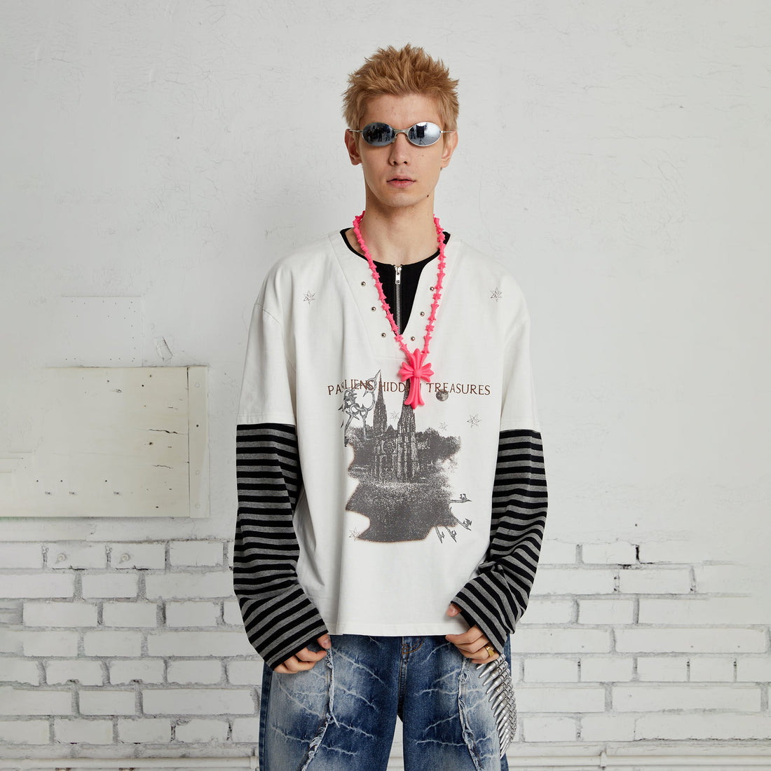 PASET Layered Stripe Graphic Long-Sleeve Tee-L/S Tee-XS-Black-Free Shipping Leatheretro