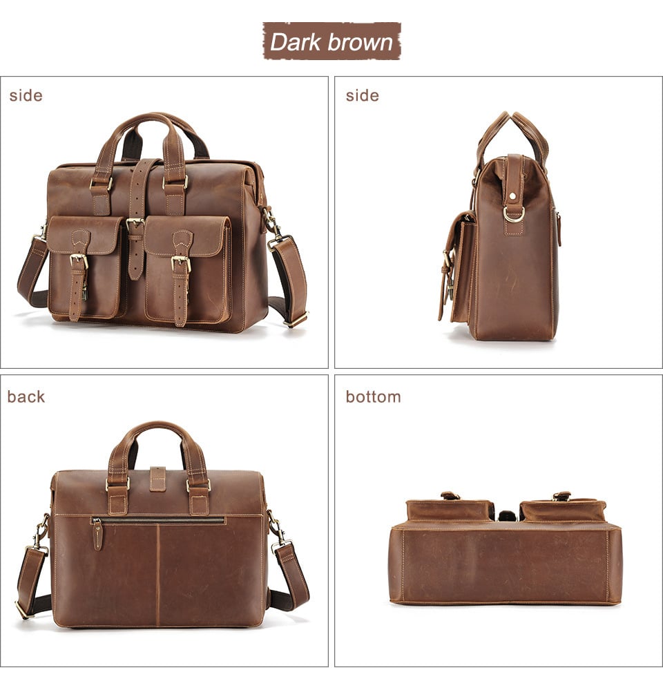 Genuine Leather Business Handbag - Large Storage First Layer Cowhide Bag-Briefcase-Brown-Free Shipping Leatheretro