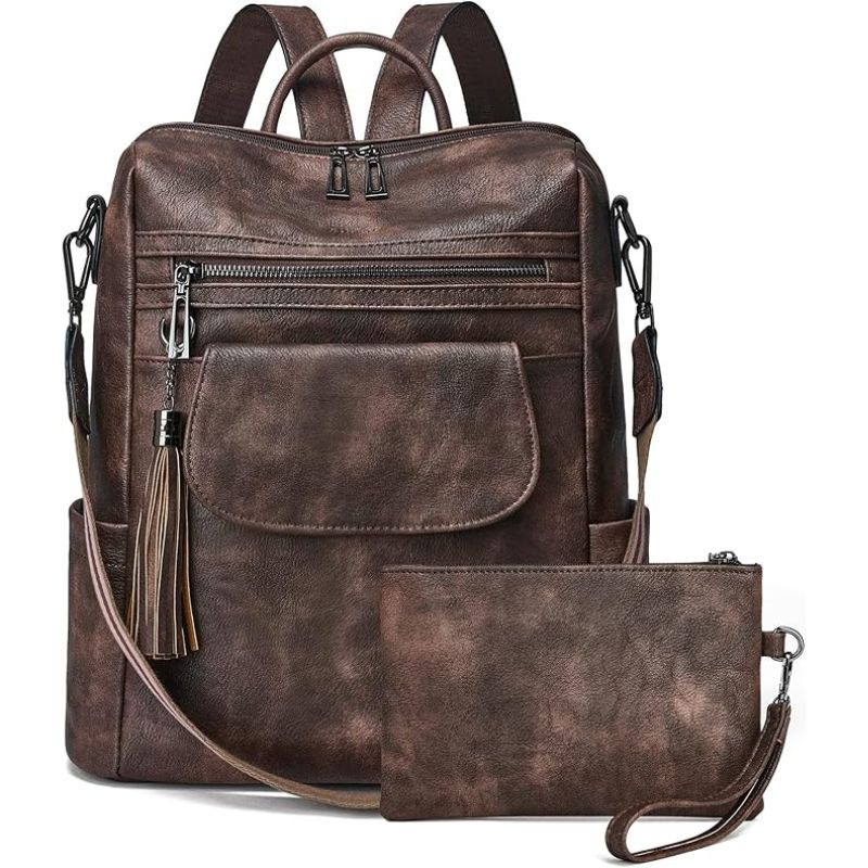 Retro Leather Women's Backpack Urban Style, Large Capacity, Hot-Selling-Backpacks-Brown-Free Shipping Leatheretro