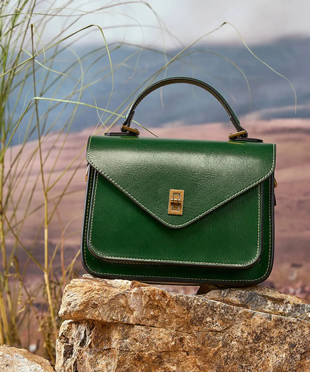 Real Cowhide Crossbody Bag – Retro Designer Small Satchels-Handbags-Dark Green-Free Shipping Leatheretro