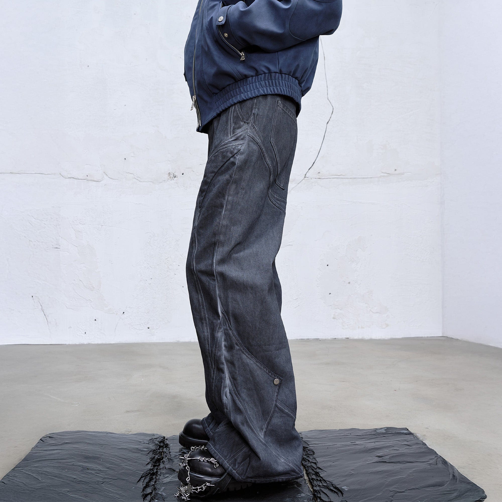 CATSSTAC Dyed Arc-Panel Wide-Leg Jeans-Jeans-Black-M-Free Shipping Leatheretro