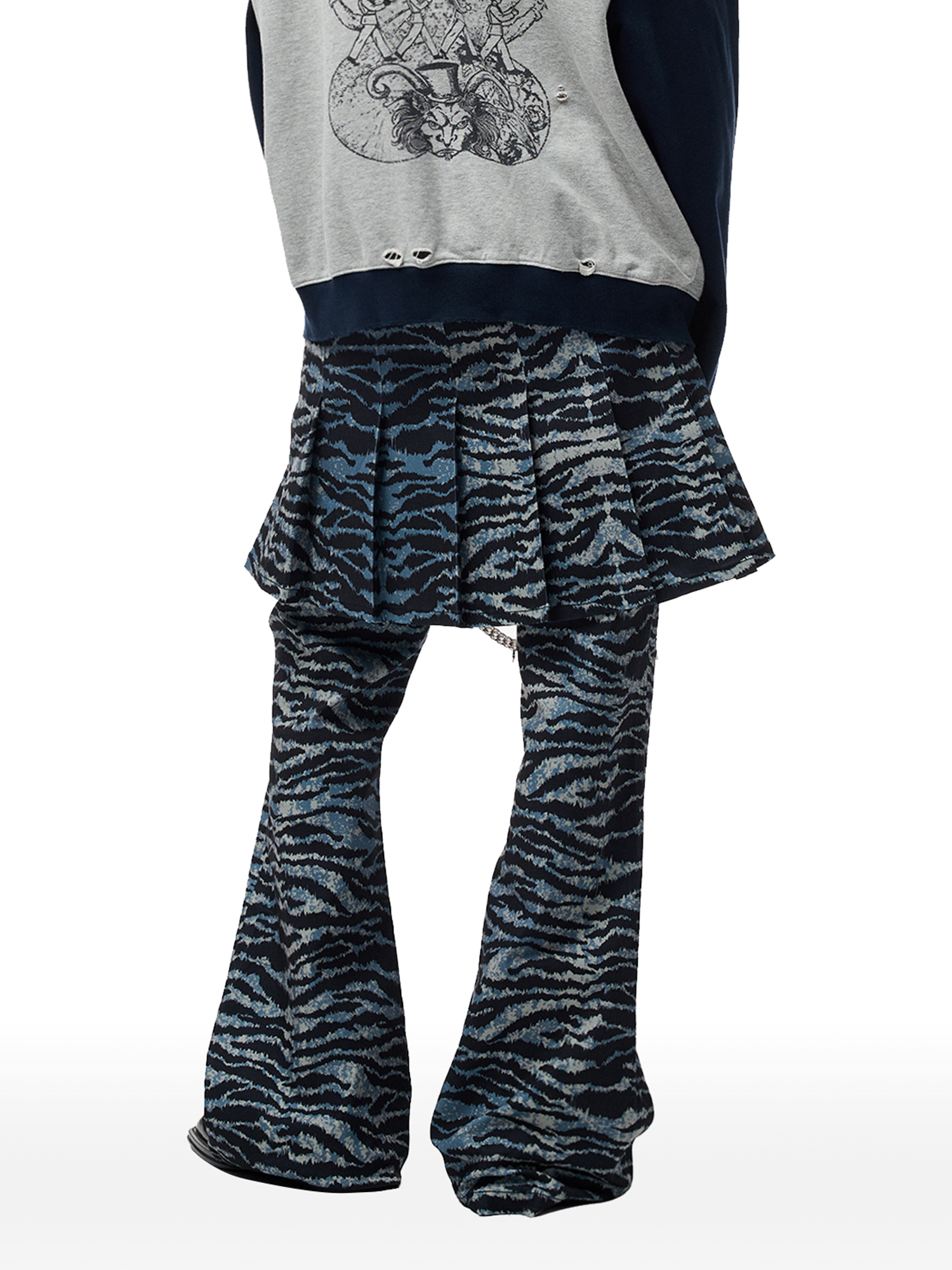 CYCYCY Punk Tiger-Stripe Detachable Pleated Flared Pants-Pants-XXS / 27"-Free Shipping Leatheretro
