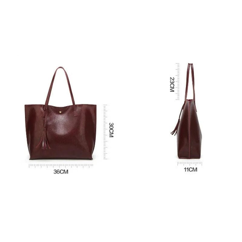 Women’s Oil Wax Leather Shoulder Bag – Large Tote Handbag-Tote Bag-Burgundy-Free Shipping Leatheretro