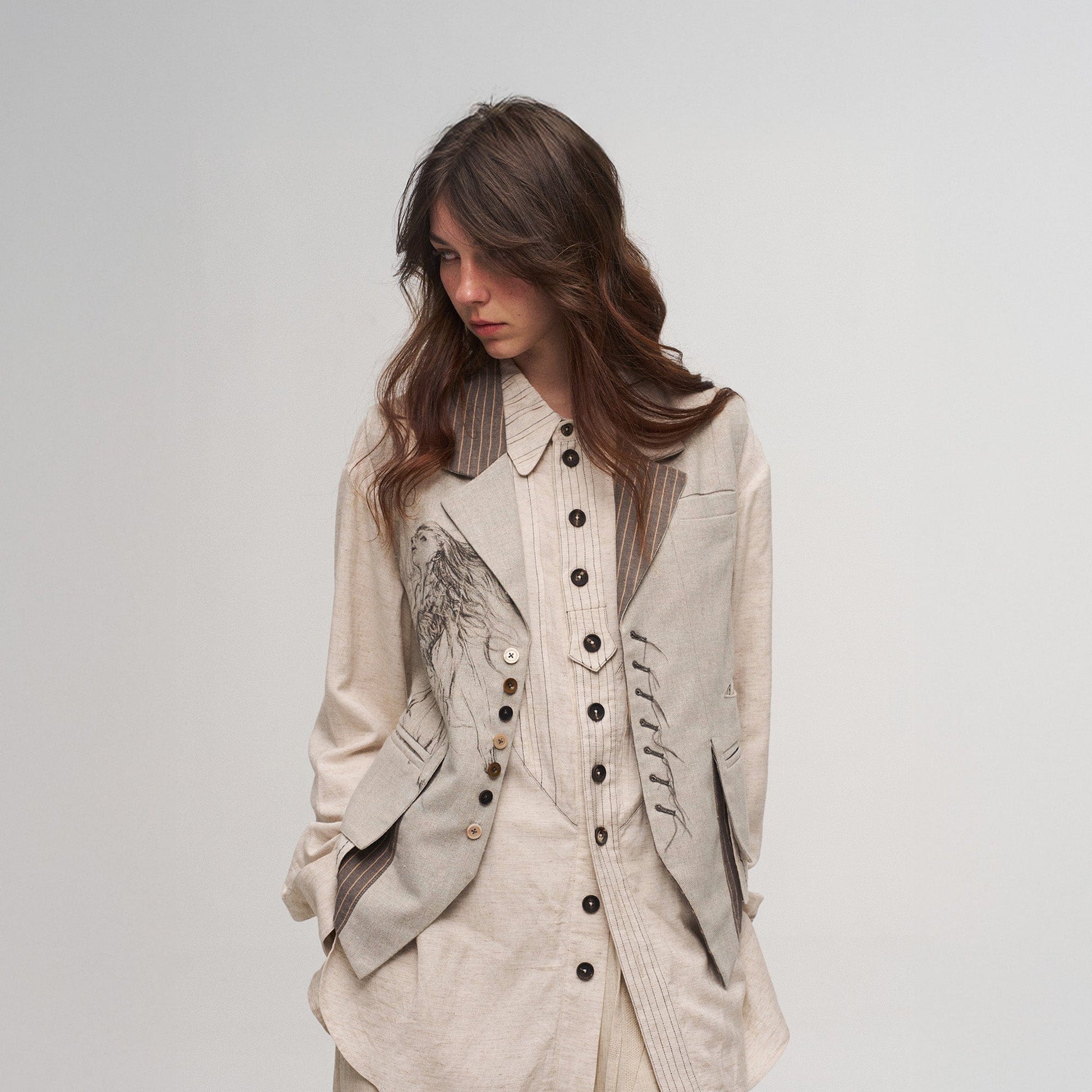 ILNya Nieternite Nifutur Siren Striped Panel Cotton-Linen Vest-Vest-S (0)-Free Shipping Leatheretro