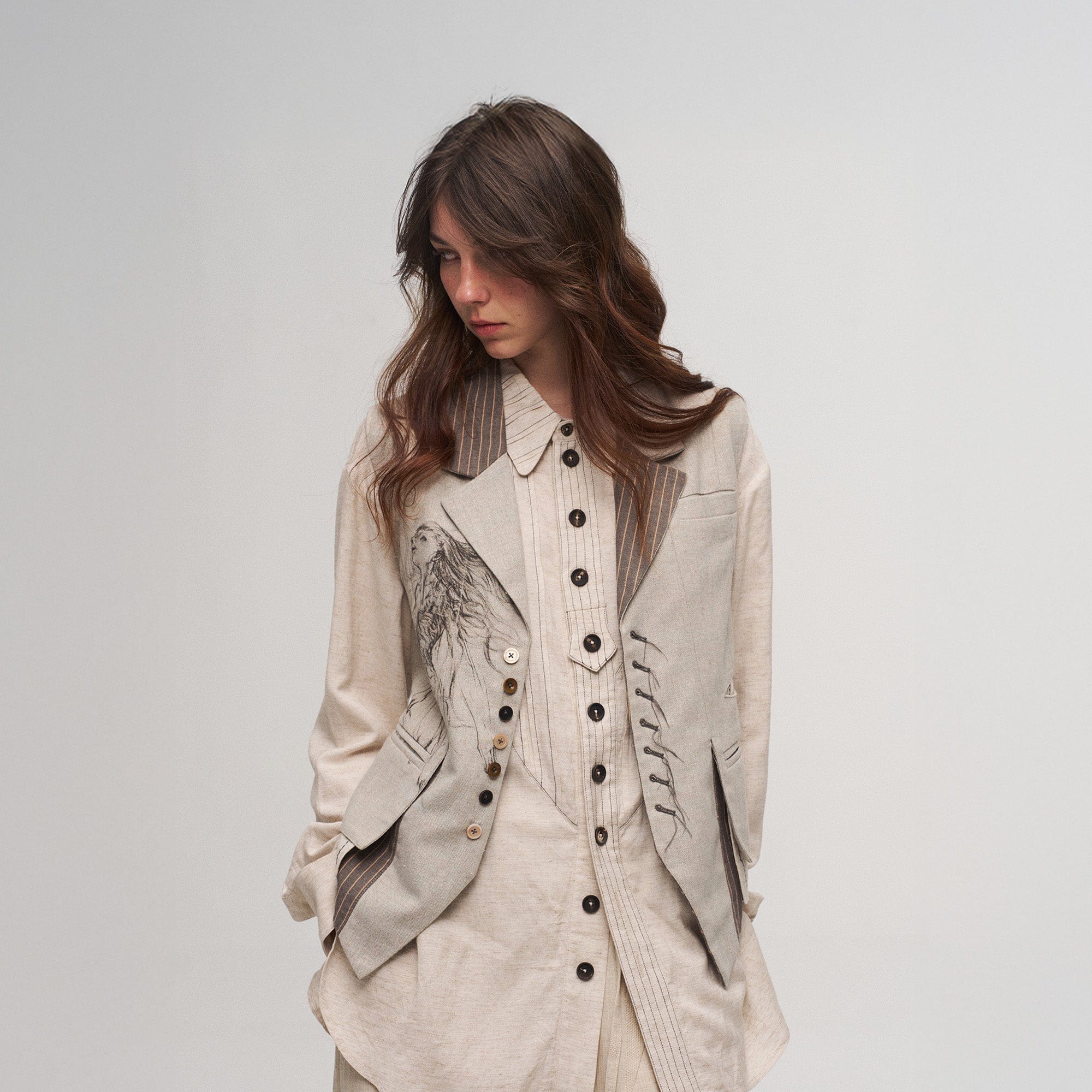 ILNya Nieternite Nifutur Siren Striped Panel Cotton-Linen Vest-Vest-S (0)-Free Shipping Leatheretro