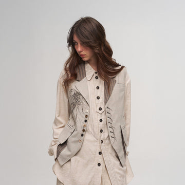 ILNya Nieternite Nifutur Siren Striped Panel Cotton-Linen Vest-Vest-S (0)-Free Shipping Leatheretro