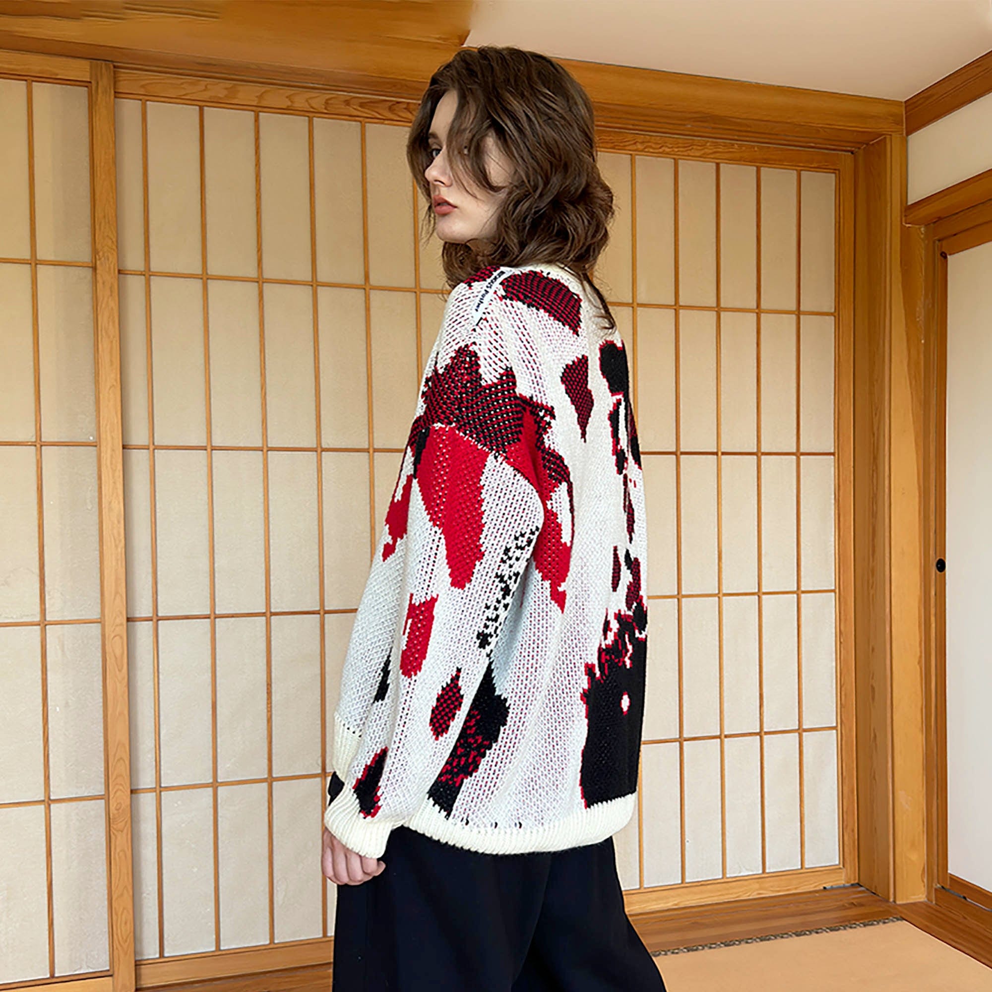 MIICHOUS Annan Lake Abstract Crewneck Sweater-Sweater-S-White-Free Shipping Leatheretro