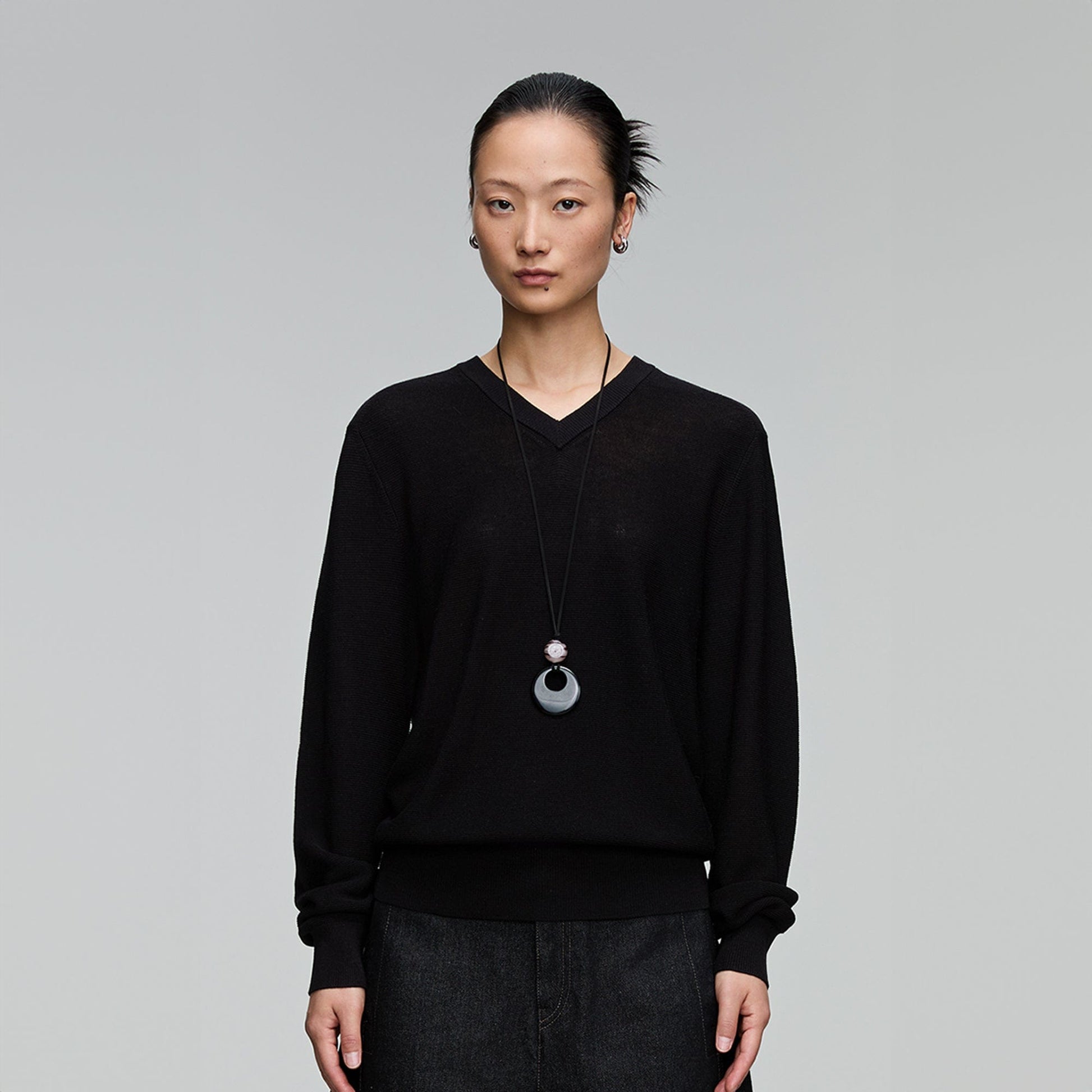 OPICLOTH Essential V-Neck Sweater-Sweater-XS-Black-Free Shipping Leatheretro