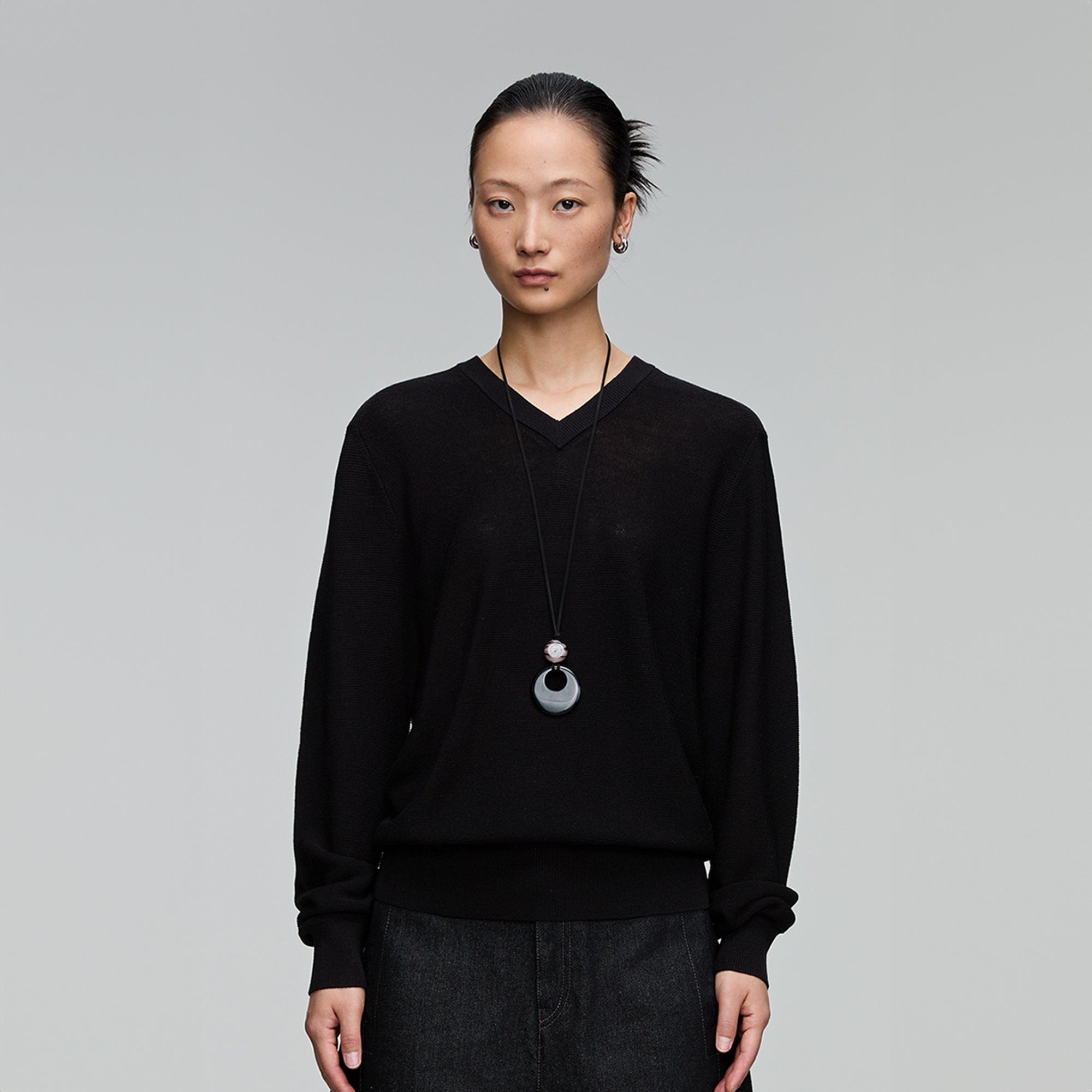 OPICLOTH Essential V-Neck Sweater-Sweater-XS-Black-Free Shipping Leatheretro