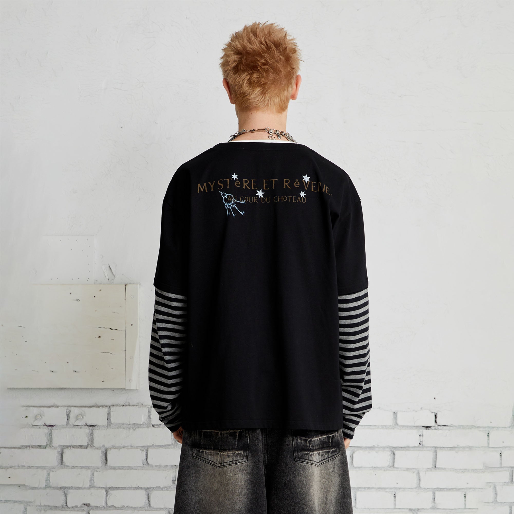 PASET Layered Stripe Graphic Long-Sleeve Tee-L/S Tee-XS-Black-Free Shipping Leatheretro