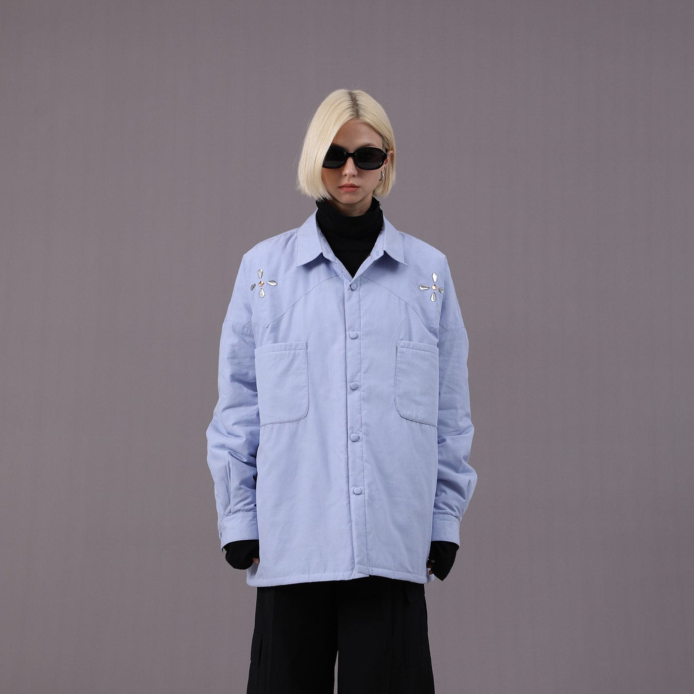 MIICHOUS Crystal Star Cotton Padded Shirt Jacket-Jacket-S-Navy Blue-Free Shipping Leatheretro