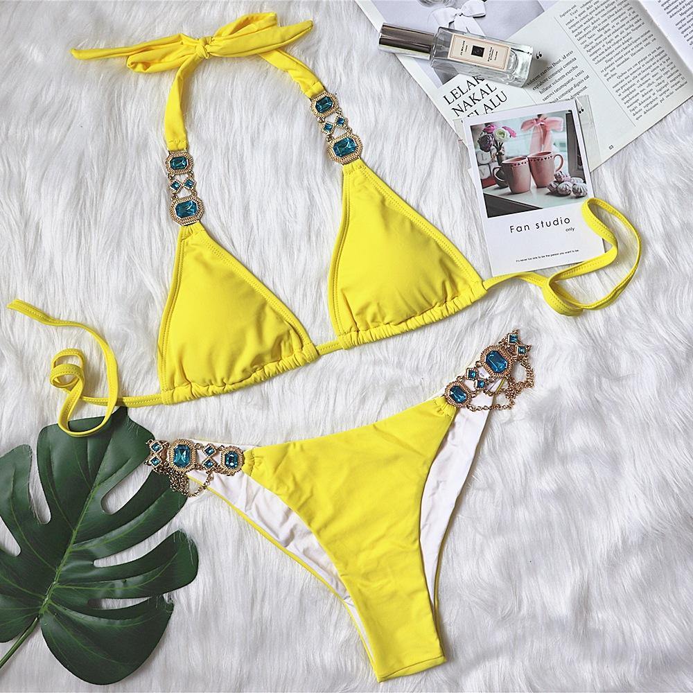 Sexy Women Summer Beach Swimsuits Bikini Sets-Women Swimwear-Yellow-S-Free Shipping Leatheretro