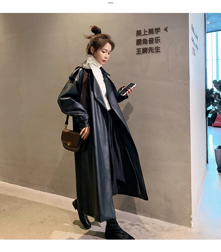 Women Black PU Leather Long Overcoats-Outerwear-Black-S-Free Shipping Leatheretro