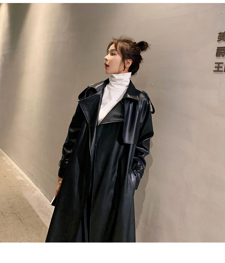 Women Black PU Leather Long Overcoats-Outerwear-Black-S-Free Shipping Leatheretro