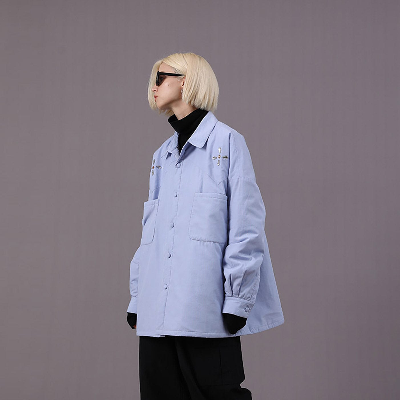 MIICHOUS Crystal Star Cotton Padded Shirt Jacket-Jacket-S-Navy Blue-Free Shipping Leatheretro