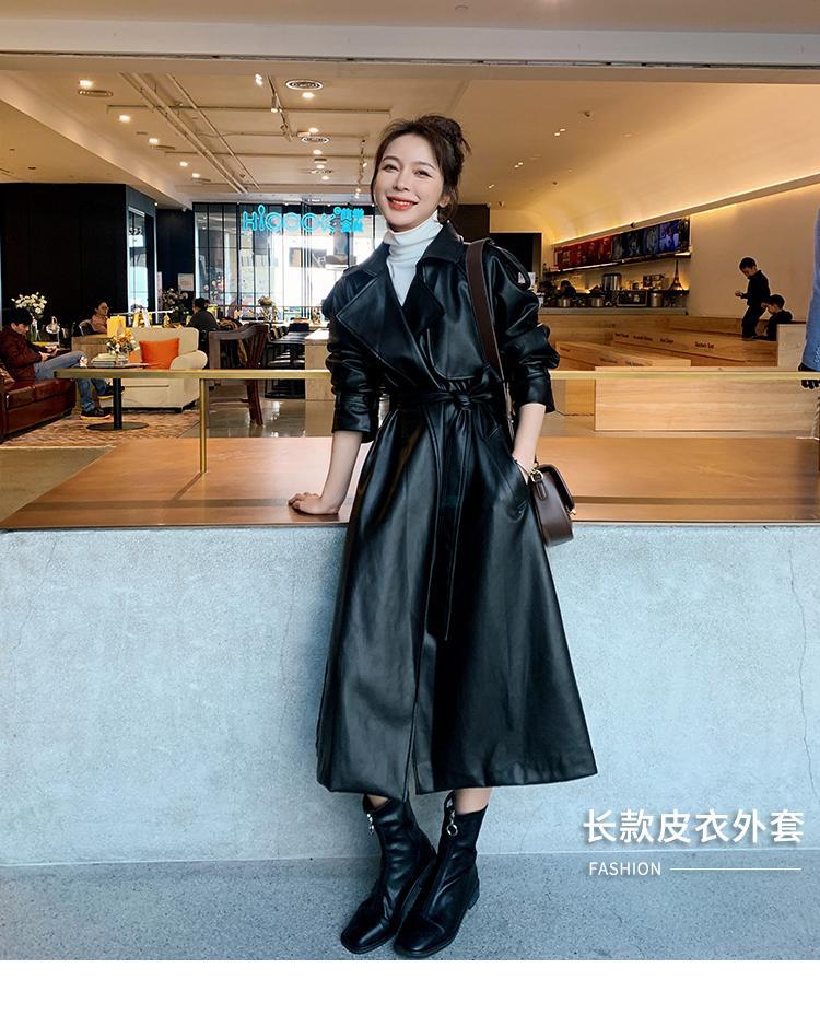 Women Black PU Leather Long Overcoats-Outerwear-Black-S-Free Shipping Leatheretro